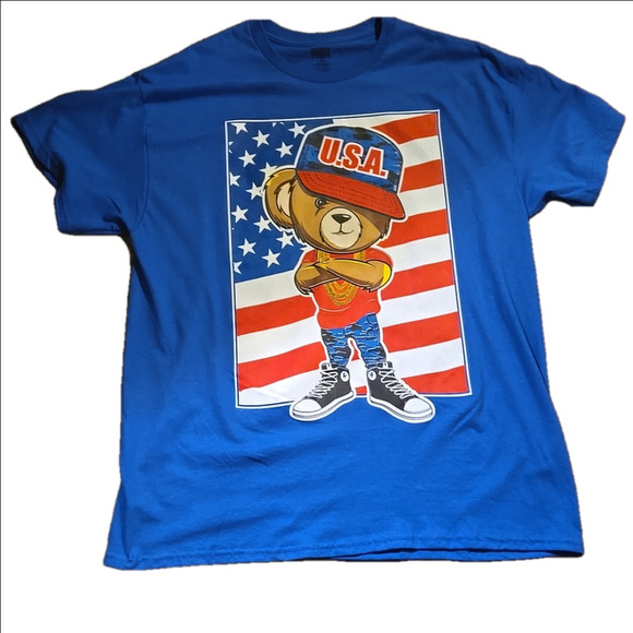Brisco Patriotic Bear Tee shirt. Red White and Blue Short Sleeve Men size XL - Picture 2 of 6